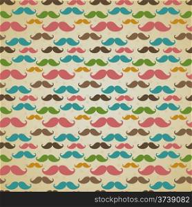 Seamless vector pattern, background or texture with colorful curly vintage retro gentleman mustaches. For hipster websites, desktop wallpaper, blog, web design.
