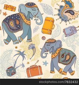 Seamless Vector pattern. Elephant. Travel Wallpaper background
