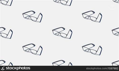 Seamless vector pattern of glasses on a white background. Trendy eyeglasses gift print for wrappers. Isometric summer concept illustration.
