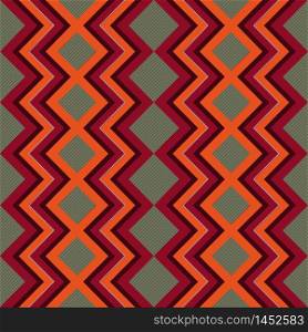 Seamless vector pattern of repetitive zigzag elements with red, orange and green colors