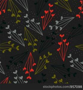 seamless vector pattern repeat of hand-drawn, abstract florals on a striking dark background