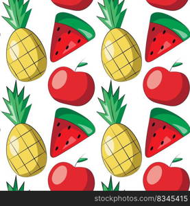 Seamless vector pattern with apple, watermelon and pineapple