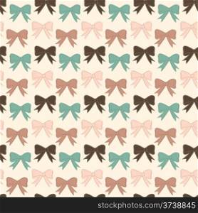 Seamless vector pattern with bows on a pastel background. For cards, invitations, wedding or baby shower albums, backgrounds, arts and scrapbooks.