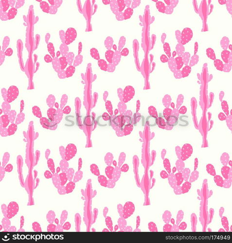 Seamless vector pattern with cactus and flower. Cute succulent cacti background