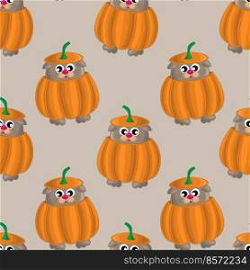 Seamless vector pattern with cat and pumpkin