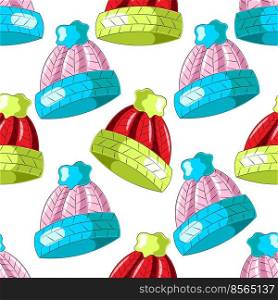 Seamless vector pattern with color winter headwear