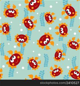 Seamless vector pattern with crab. Marine background with sea animals.