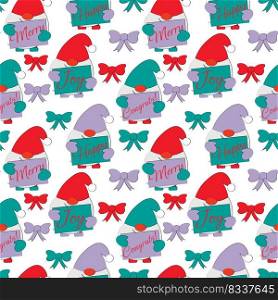Seamless vector pattern with cute cartoon Gnomes with congratulatory words