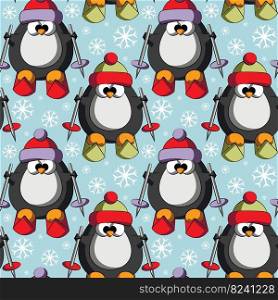 Seamless vector pattern with cute cartoon penguin by ski