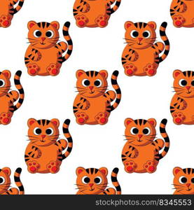 Seamless vector pattern with cute cartoon tiger