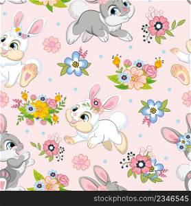 Seamless vector pattern with cute happy foxes and flowers isolated on blue background. Colorful vector illustration. For print, linen, design, wallpaper, decor, textile, packaging, kids apparel. Seamless vector pattern with cute fox background blue