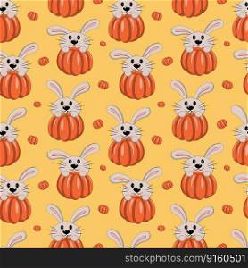 Seamless vector pattern with Cute Rabbit and pumpkin