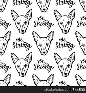 Seamless vector pattern with dogs. Wrapping paper or packaging design for pets shop. Be strong calligraphic text. Seamless vector pattern with dogs. Wrapping paper or packaging design for pets shop. Be strong calligraphic text.