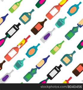 Seamless vector pattern with flat bottles of alcoholic beverages