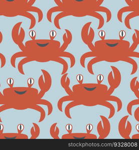 Seamless vector pattern with fun crabs on a blue background.