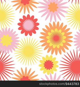 Seamless vector pattern with geometric flowers and suns