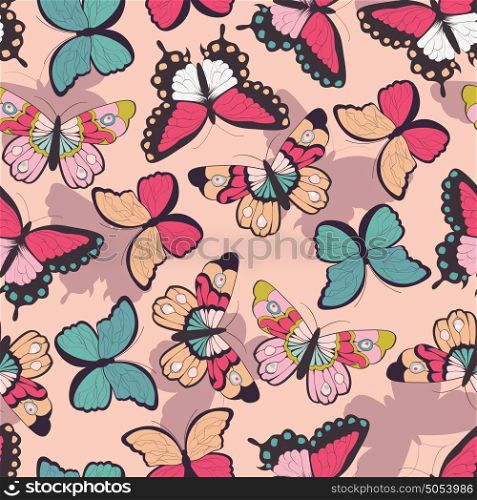Seamless vector pattern with hand drawn colorful butterflies, vector illustration