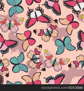 Seamless vector pattern with hand drawn colorful butterflies, vector illustration