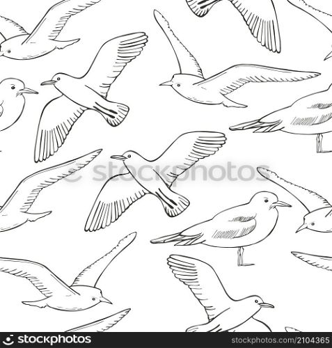 Seamless vector pattern with hand drawn seagulls