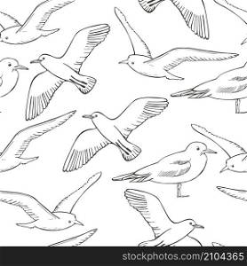 Seamless vector pattern with hand drawn seagulls