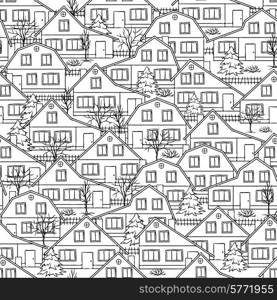 Seamless vector pattern with houses and trees.. Seamless vector pattern with houses and trees