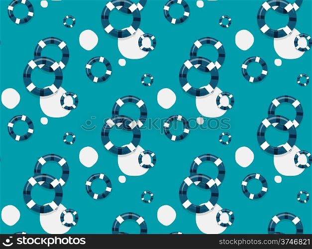 Seamless vector pattern with lifebuoys on turquoise background