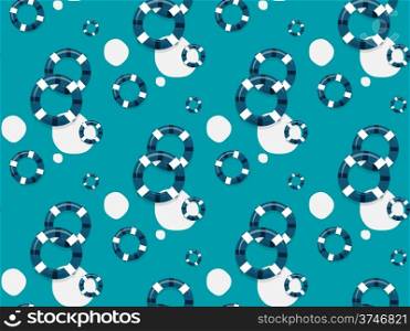 Seamless vector pattern with lifebuoys on turquoise background