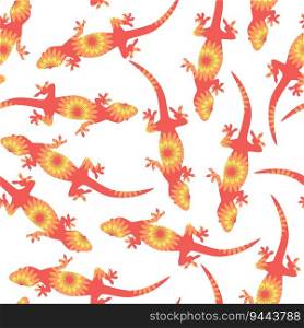  Seamless vector pattern with orange lizards decorated with flowers