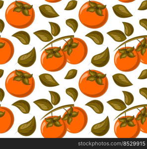 Seamless vector pattern with persimmon and leaf