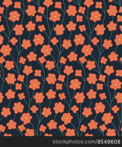 Seamless vector pattern with sakura branches and flowers on a blue background. Japanese texture with cartoon flowers. Floral background for fabrics and wallpapers.. Seamless vector pattern with sakura branches and flowers on a blue background. Japanese texture with cartoon flowers. Floral background