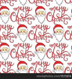 Seamless vector pattern with Santa Claus and Merry Christmas lettering design. Merry Christmas and Happy New Year background. Beautiful winter backdrop. Inscription about Xmas 2017.Cartoon Santa.