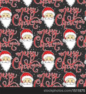 Seamless vector pattern with Santa Claus and Merry Christmas lettering design. Merry Christmas and Happy New Year background. Beautiful winter backdrop. Inscription about Xmas 2017.