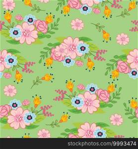 Seamless vector pattern with spring concept. floral motif. Colorful illustration isolated on white background. For print, t-shirt, design, wallpaper, decor, textile, linen. Seamless vector pattern spring flowers on white background
