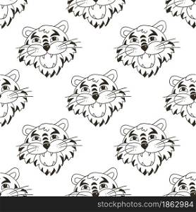 Seamless vector pattern with tigers faces. Coloring Pattern in hand draw style. New Year&rsquo;s holidays 2022. Year of the tiger. Coloring Seamless vector pattern with tigers faces. Pattern in hand draw style. New Year&rsquo;s holidays 2022