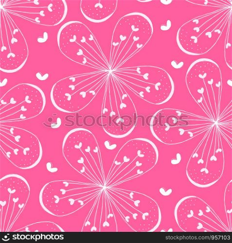 seamless vector repeat pattern of hand-drawn, abstract, floral motifs in a vibrant palette