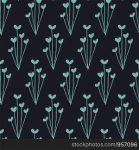 seamless vector repeat pattern of hand-drawn,abstract floral motifs on a striking dark background