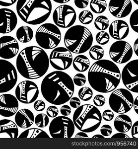 seamless vector repeat pattern of hand-drawn, abstract, monochrome circles