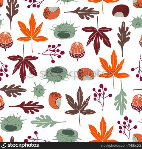 seamless vector repeat pattern of hand-drawn autumn motifs