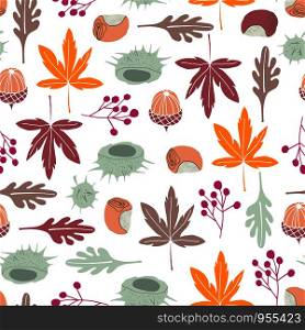 seamless vector repeat pattern of hand-drawn autumn motifs