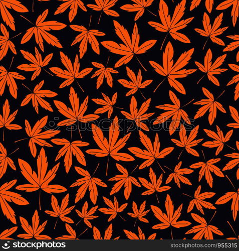 seamless vector repeat pattern of hand-drawn autumn motifs on a striking dark background