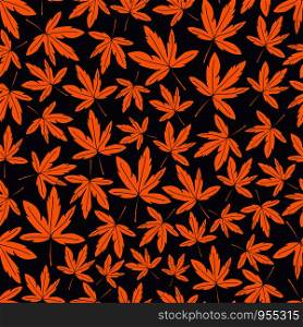 seamless vector repeat pattern of hand-drawn autumn motifs on a striking dark background