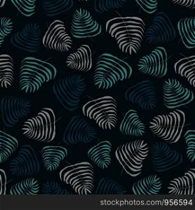 seamless vector repeat pattern of hand-drawn fern motifs on a striking dark background