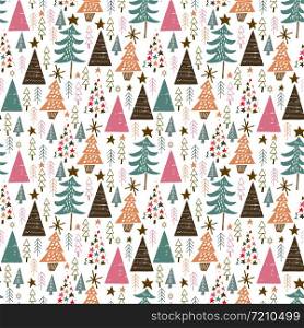 seamless vector repeat pattern of hand-drawn festive, abstract trees