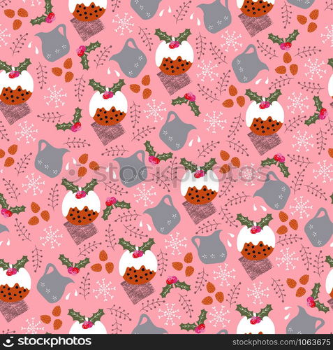 seamless vector repeat pattern of hand-drawn festive seasonal motifs