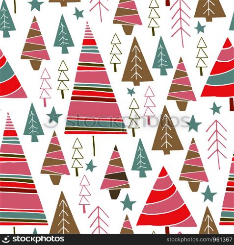 seamless vector repeat pattern of hand-drawn festive tree motifs