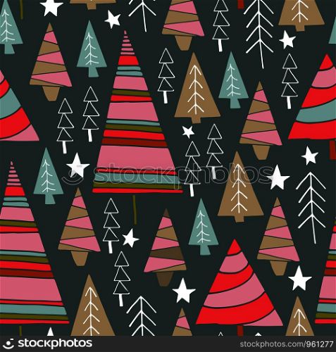 seamless vector repeat pattern of hand-drawn festive woodland motifs