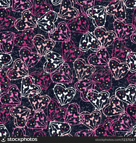 seamless vector repeat pattern of hand-drawn heart motifs