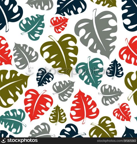 seamless vector repeat pattern of hand-drawn tropical leaf motifs