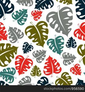 seamless vector repeat pattern of hand-drawn tropical leaf motifs