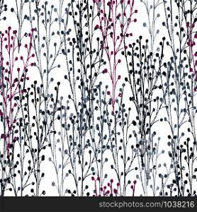 seamless vector repeat pattern of hand-drawn winter branches